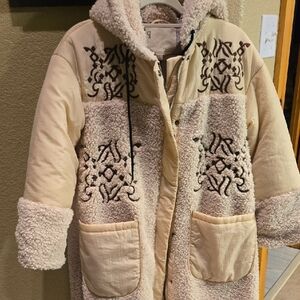 Anthro Pilcro Ivory Sherpa Coat with Embroidery